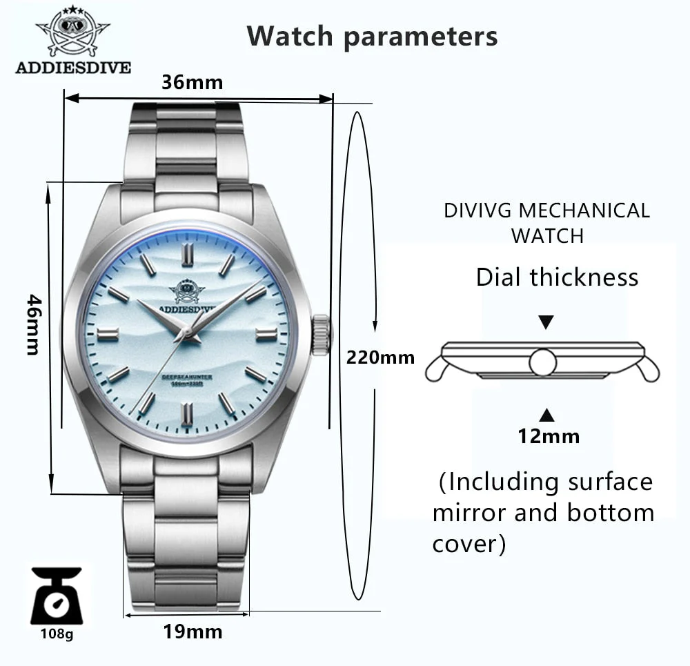 Addiesdive 36mm Sand Dial Quartz Watch AD2030 - Image 4