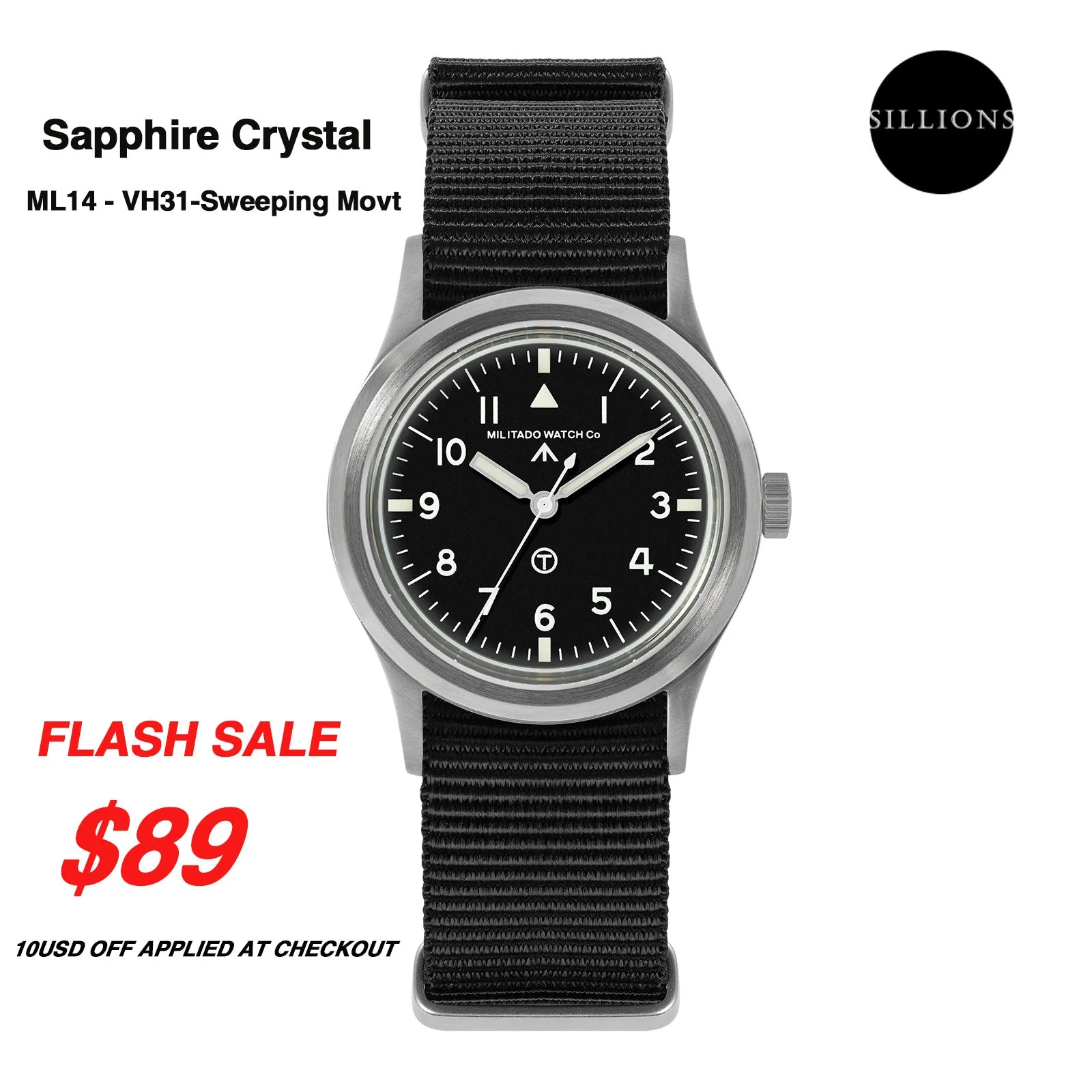 Militado 36mm Retro Military Watch VH31/VH65 Sweeping Hand ML14 V2 - Image 64