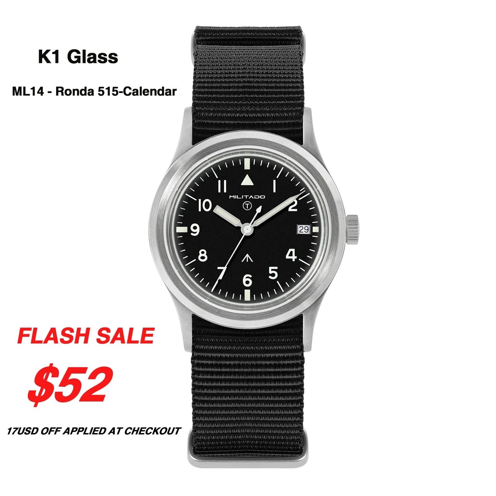 Militado 36mm Retro Military Watch VH31/VH65 Sweeping Hand ML14 V2 - Image 73