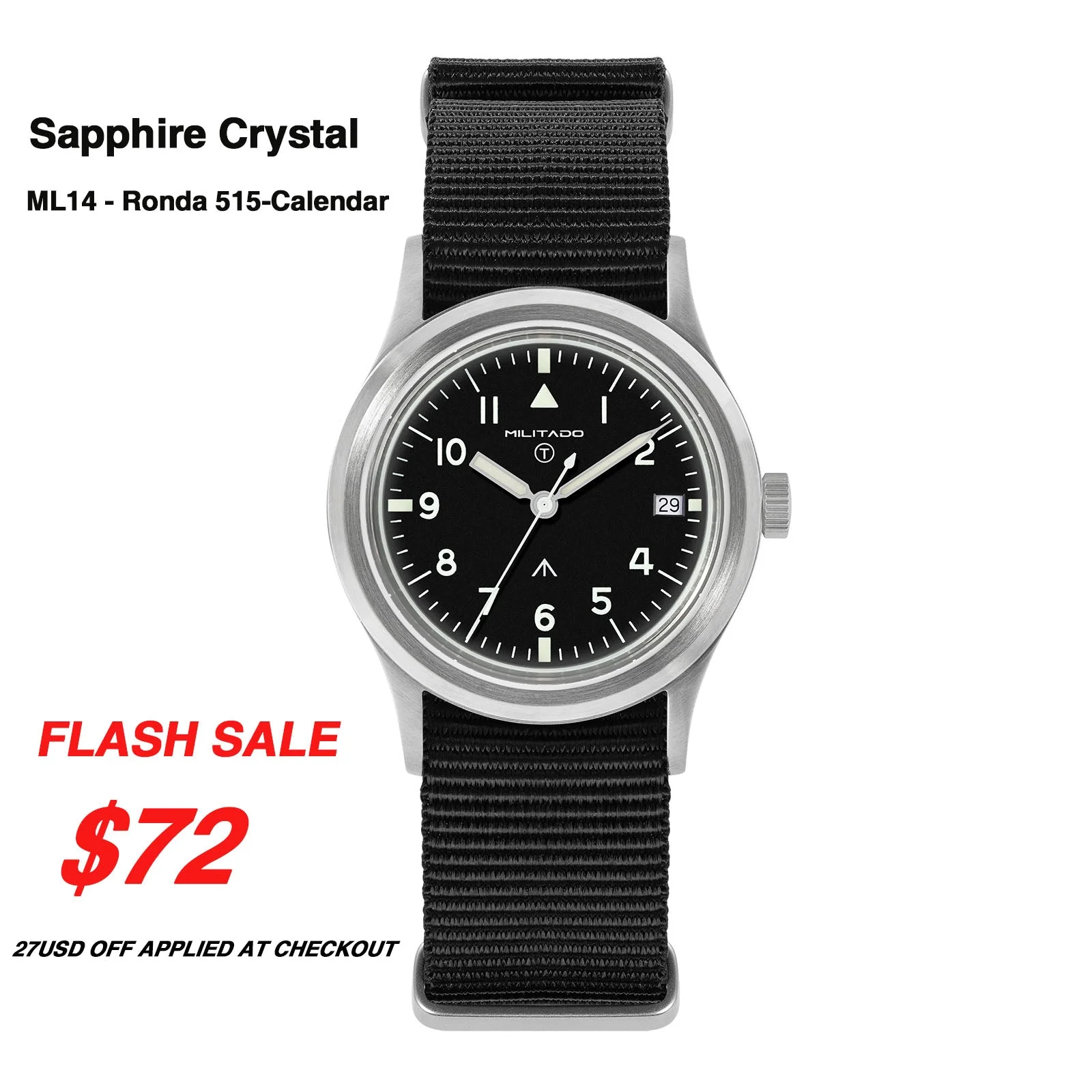 Militado 36mm Retro Military Watch VH31/VH65 Sweeping Hand ML14 V2 - Image 74