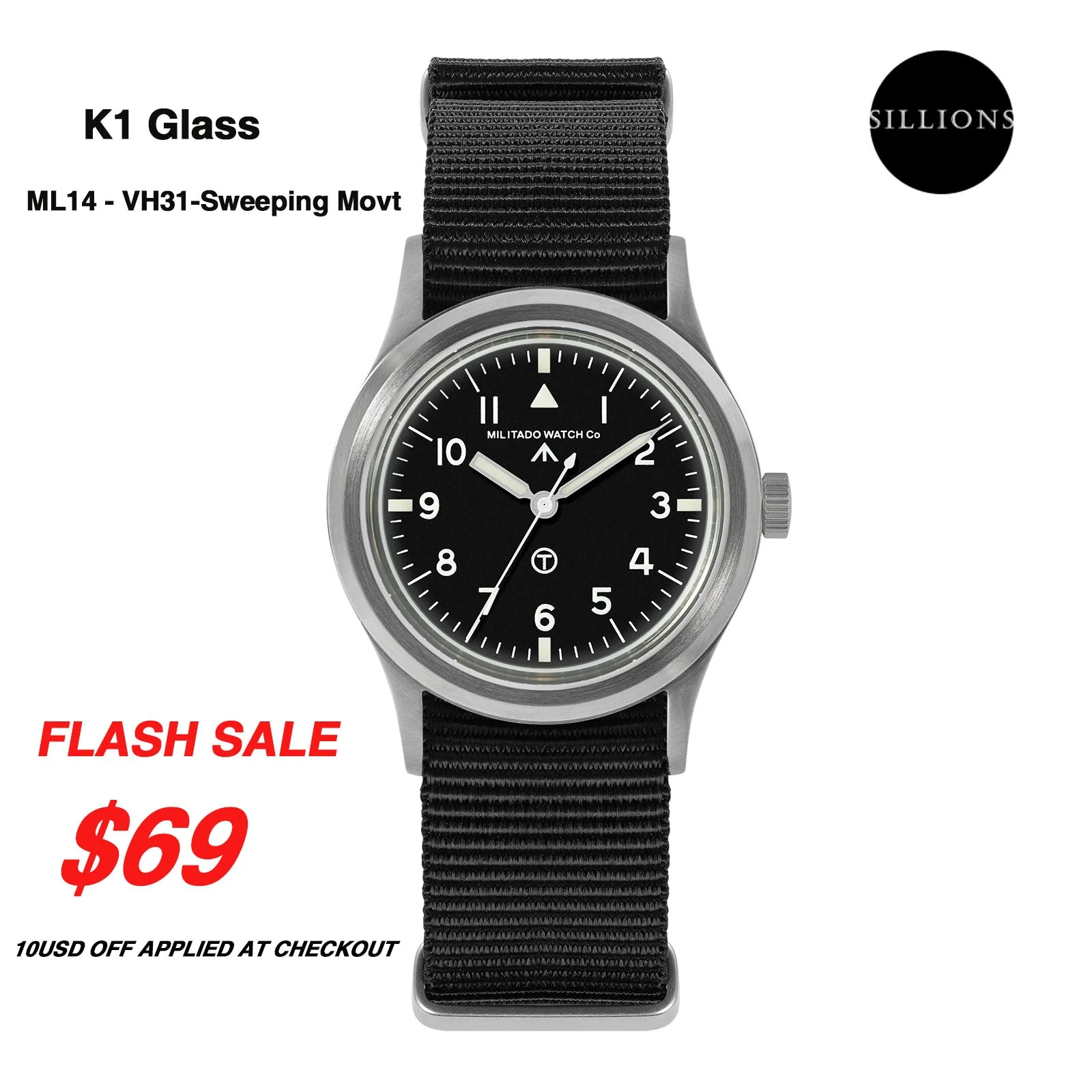 Militado 36mm Retro Military Watch VH31/VH65 Sweeping Hand ML14 V2 - Image 75